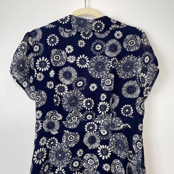 Navy & White Floral Print Dress By Robbie Bee Size 14 - Picture 8 of 8